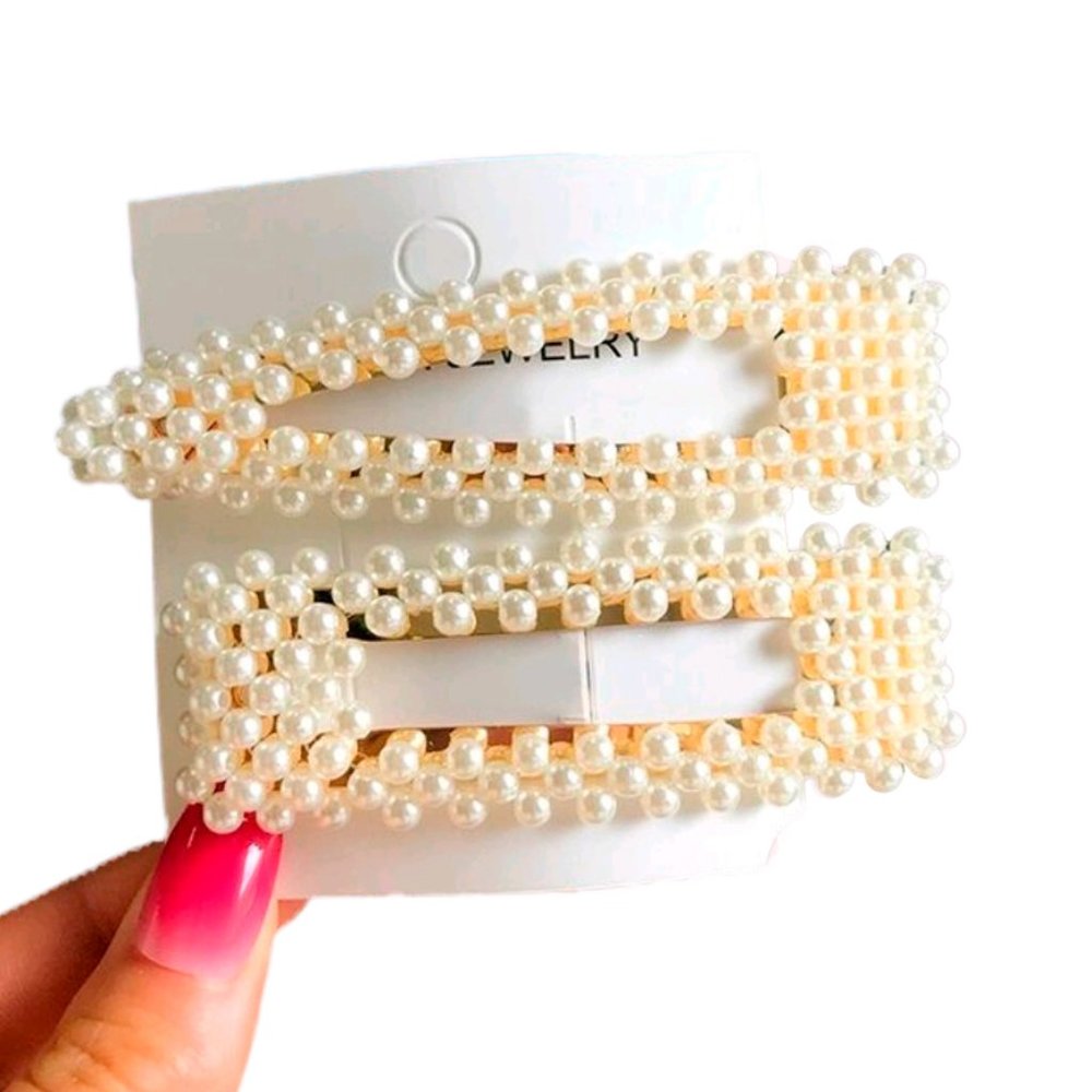 Faux Pearl Hair Pins Clips, Barrettes - Set of 2